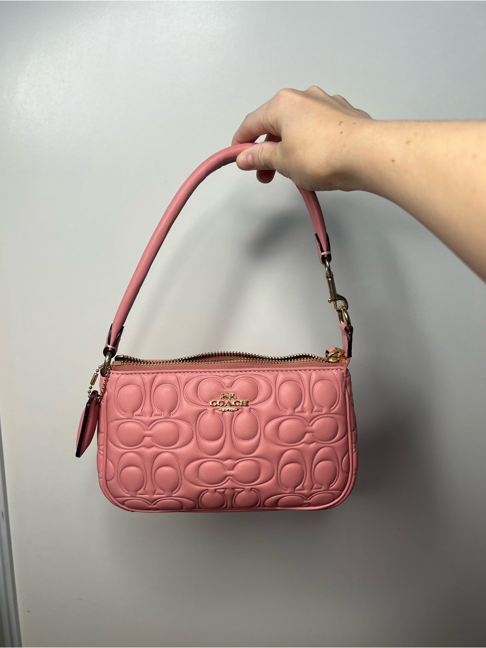 Coach Pink Quilted Signature Pouch Shoulder Bag